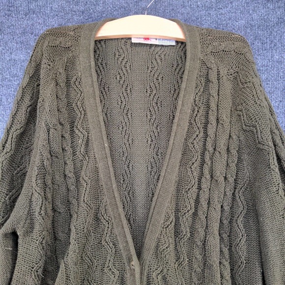 Crazy Horse Women's Button Front Cable Knit Cardigan Sweater Green XL V-Neck - Picture 3 of 11